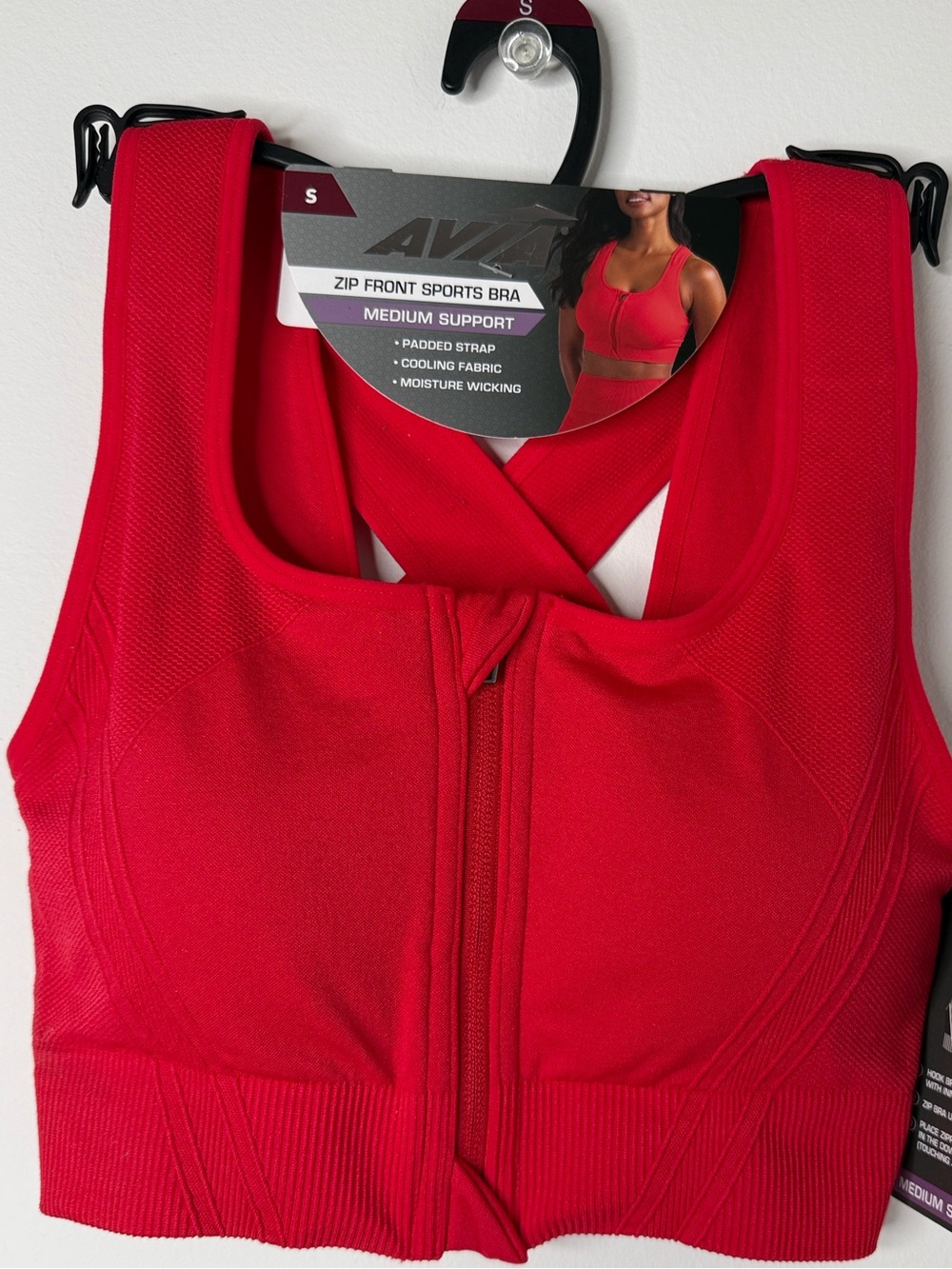 Avia Red Front-Zip Medium Support Sports Bra • PADDED STRAP • Size S